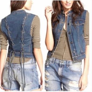 Free People Distressed Chic Denim Rocker Vest. SZS